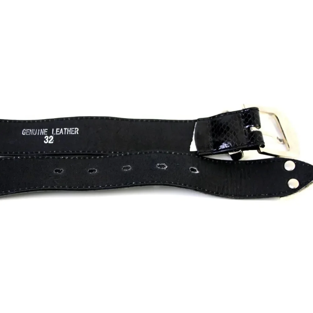 SNAKE EMBOSSED BLACK GENUINE LEATHER 1 1/4